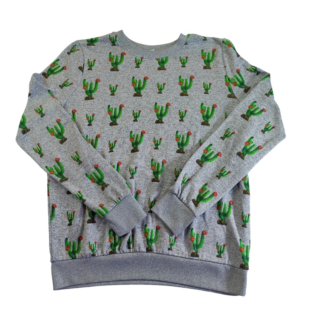 Mighty Fine Cactus Print‎ Crew Neck Pullover Sweatshirt - Women's Medium